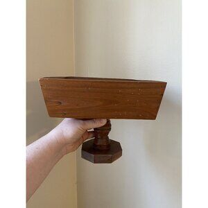 Handcrafted Wooden Pedestal Bowl With Octagonal Base & Signed Bottom